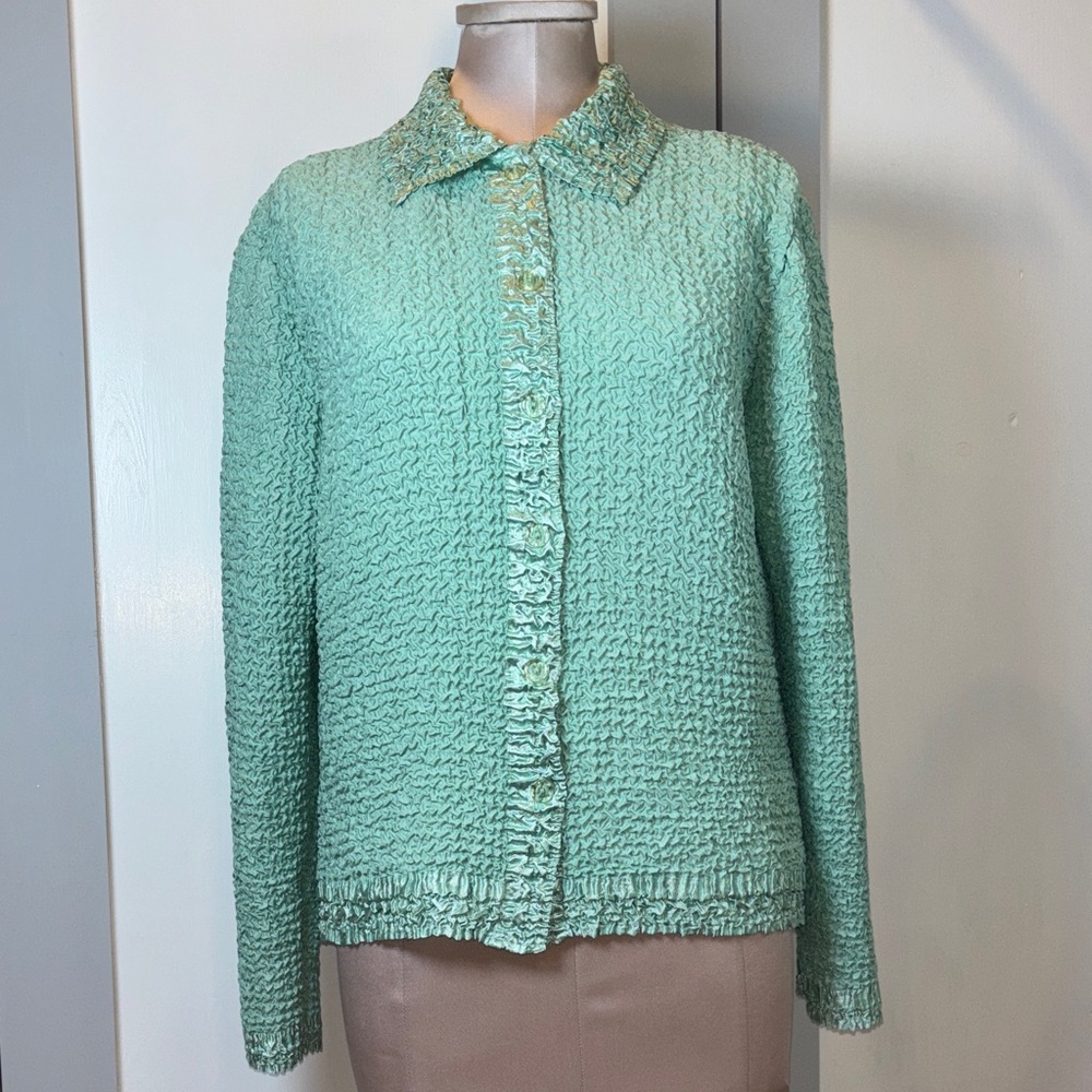 Rafael Essential Lightweight Jacket Button Down Textured Top Size Small